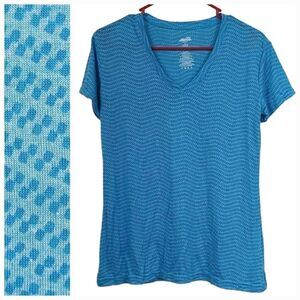 Avia Quick Dry V-neck Fitness Tee Blue Workout Top Printed Short-Sleeve active M